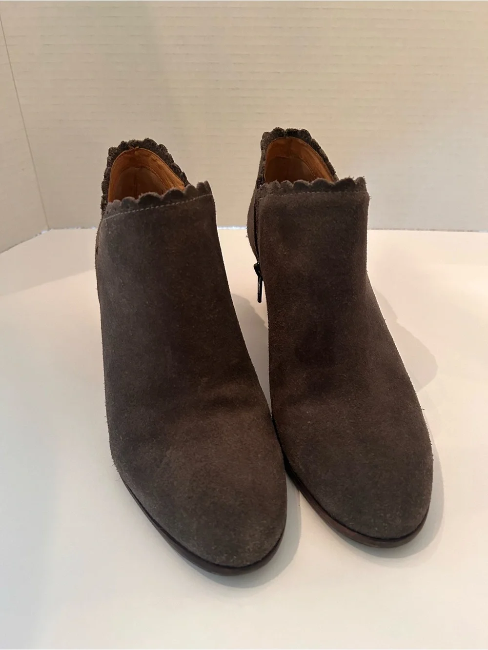 Jack Rogers Gray Suede Scallop-Trim Ankle Booties